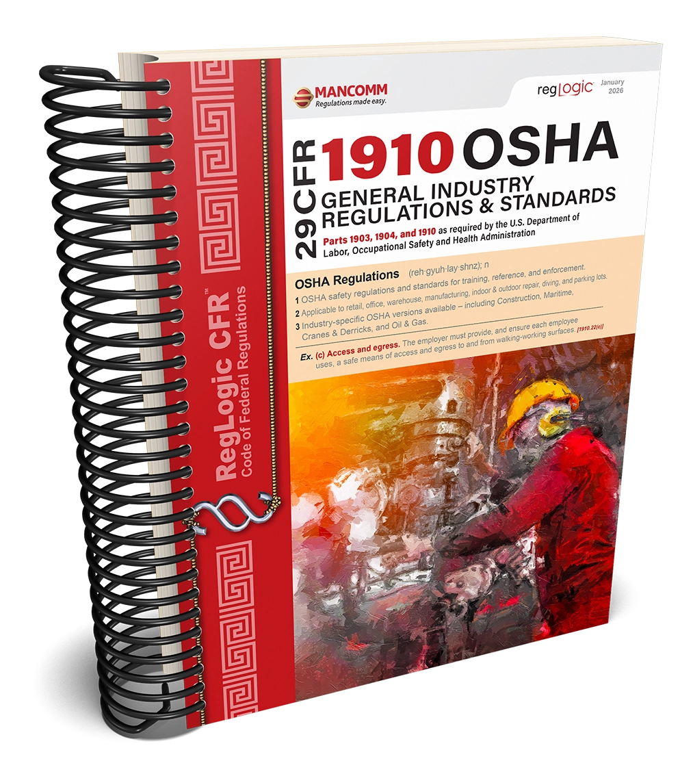 Book titled '19CFR OSHA General Industry Regulations & Standards' with a red and white cover on a white background