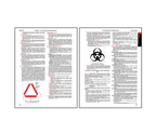 Two-page OSHA spread on environmental controls and confined space safety featuring requirements for hazard communication, warning signs and symbols including biohazard labeling, and detailed guidelines for permit-required confined spaces and accident prevention.
