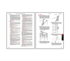 Two-page OSHA spread on materials handling and derrick operations featuring safety requirements for hoisting and rigging, along with diagrams illustrating different types of derricks including A-frame, basket, breast, Chicago boom, and gin pole configurations.