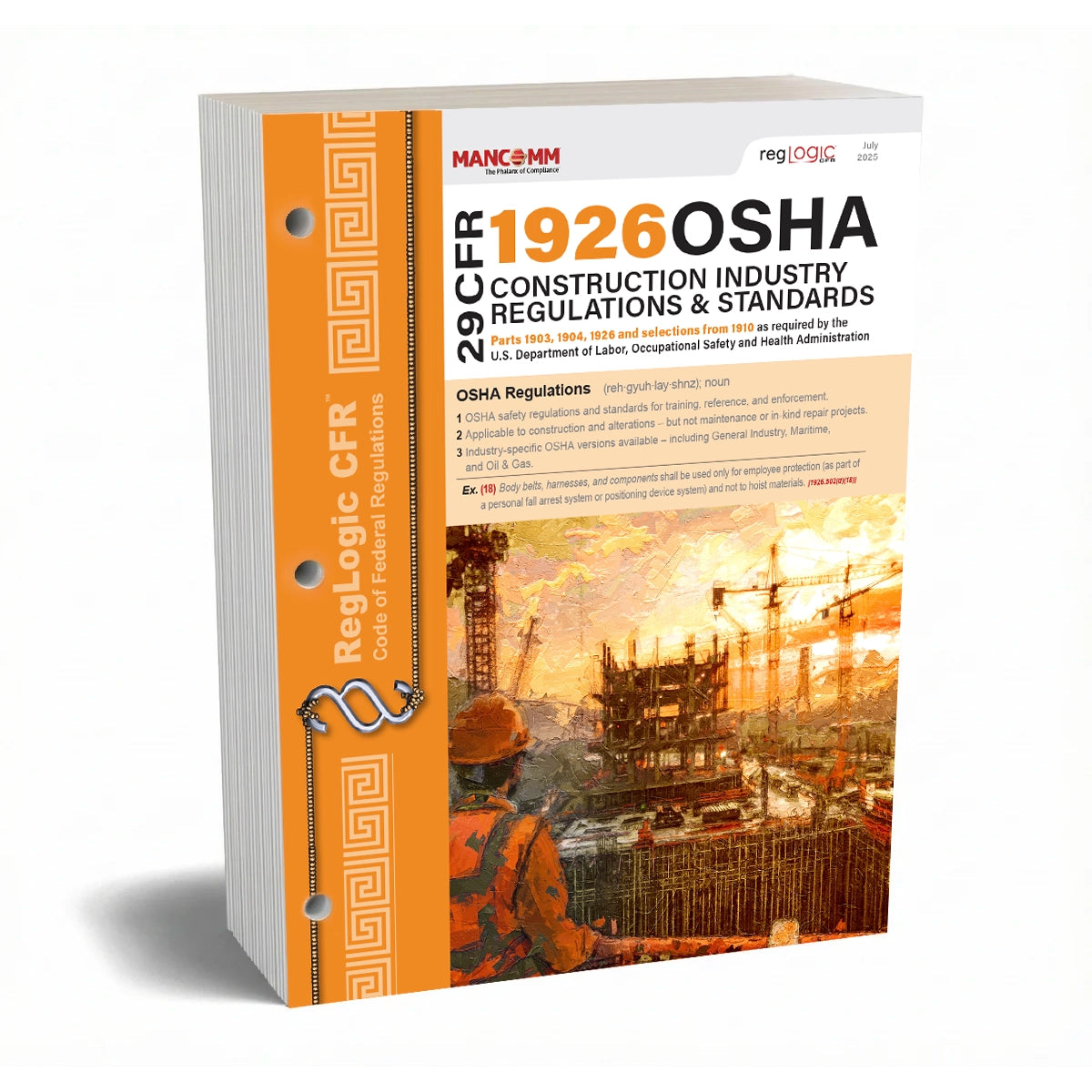 3-Ring binder replacement pages titled 'OSHA 1926 Construction Industry Regulations & Standards' on a white background