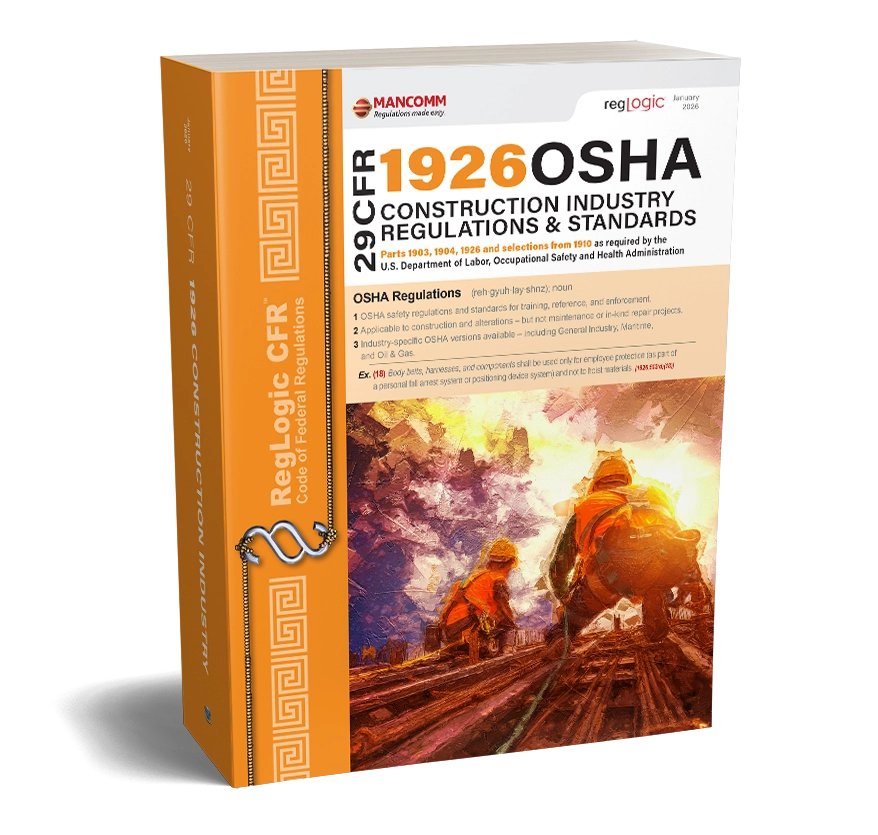 Book titled '29 CFR 1926 OSHA Construction Industry Regulations & Standards' with a construction-themed cover.