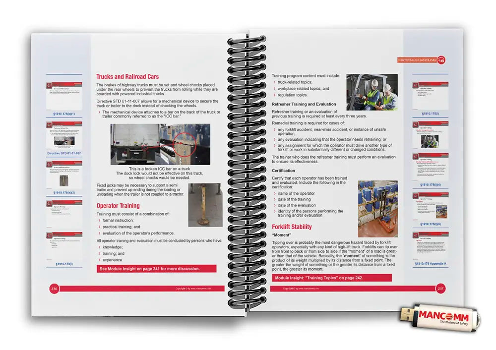 Open book with spiral binding, displaying text and images on a white background