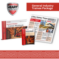 The image shows the contents of the HEART General Industry Trainee Package which includes a workbook, OSHA Segue, and Safety Times Newspaper.