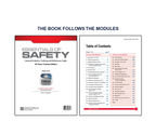 Image showing the Essentials of Safety general industry training and reference guide cover alongside a detailed table of contents page listing OSHA training modules and topics for a 30-hour course.