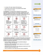 Safety label with pictograms and text on a white background