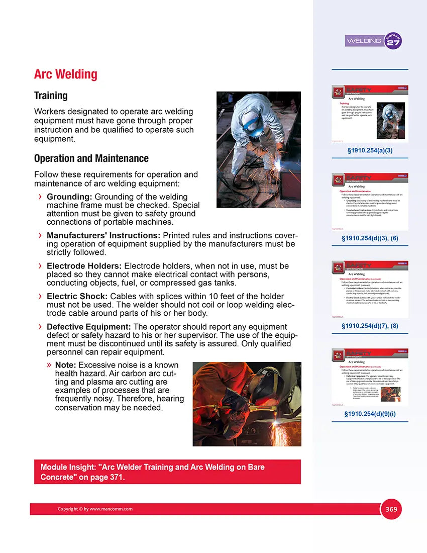 Welding safety guidelines and training information on a page from a manual or textbook.