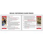 Image displaying a segue reference guide two page spread with two sample OSHA training pages featuring safety stop hazard identification examples, welding and training guidelines, and walking working surfaces housekeeping and safety requirements.
