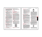 Two-page hazardous materials regulation spread covering packaging requirements, marking and labeling standards, including hazard symbols and orientation markings for safe transport of dangerous goods.
