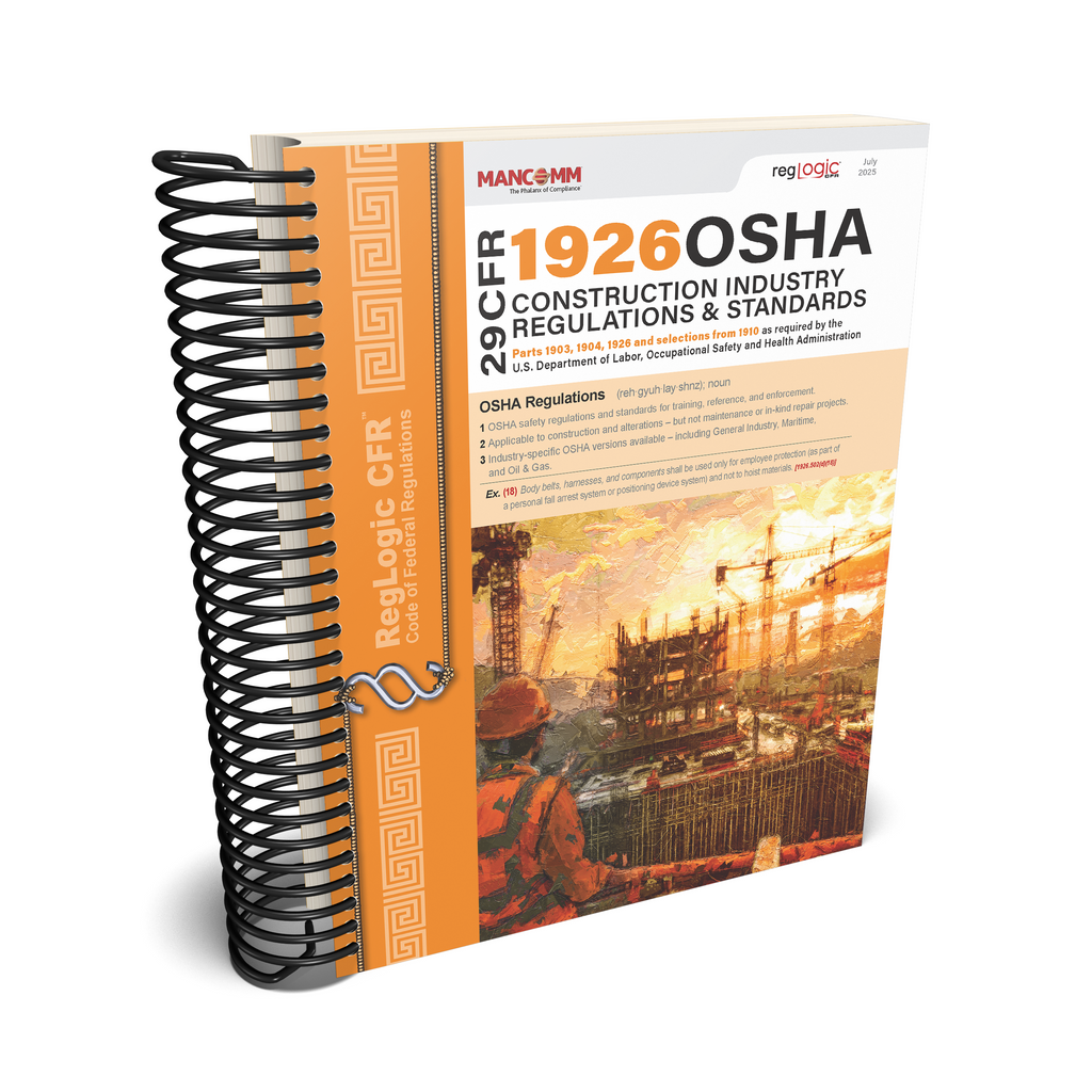 Book titled '29 CFR 1926 OSHA Construction Industry Regulations & Standards' with a construction worker on the cover.