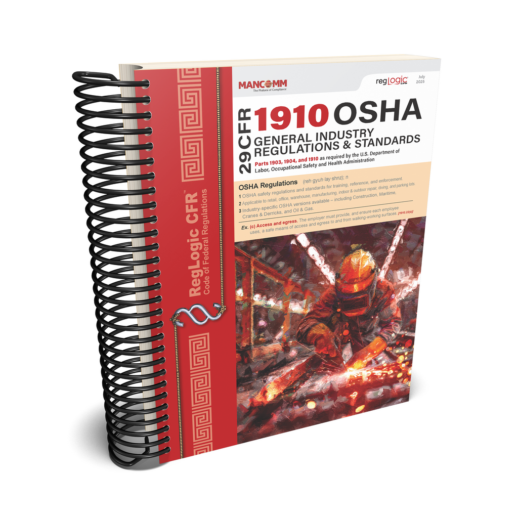 Spiral-bound book titled '29 CFR 1910 OSHA General Industry Regulations & Standards' with a firefighter on the cover.