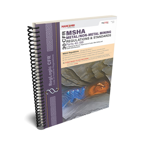 Book or manual on metal/non-metal mining regulations with a cover featuring text and images of mining equipment.
