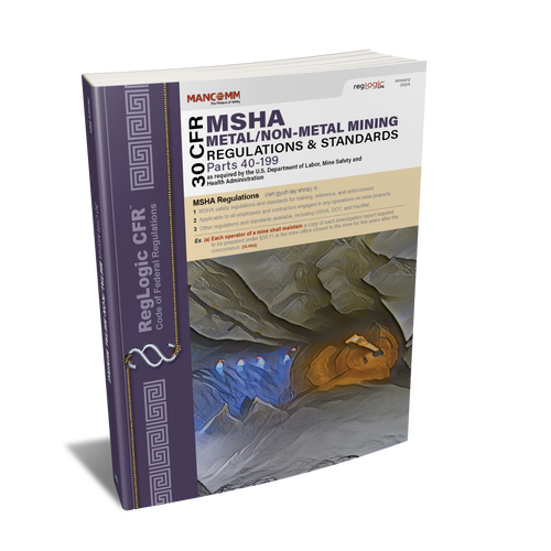Book or binder with MSHA regulations cover on a white background