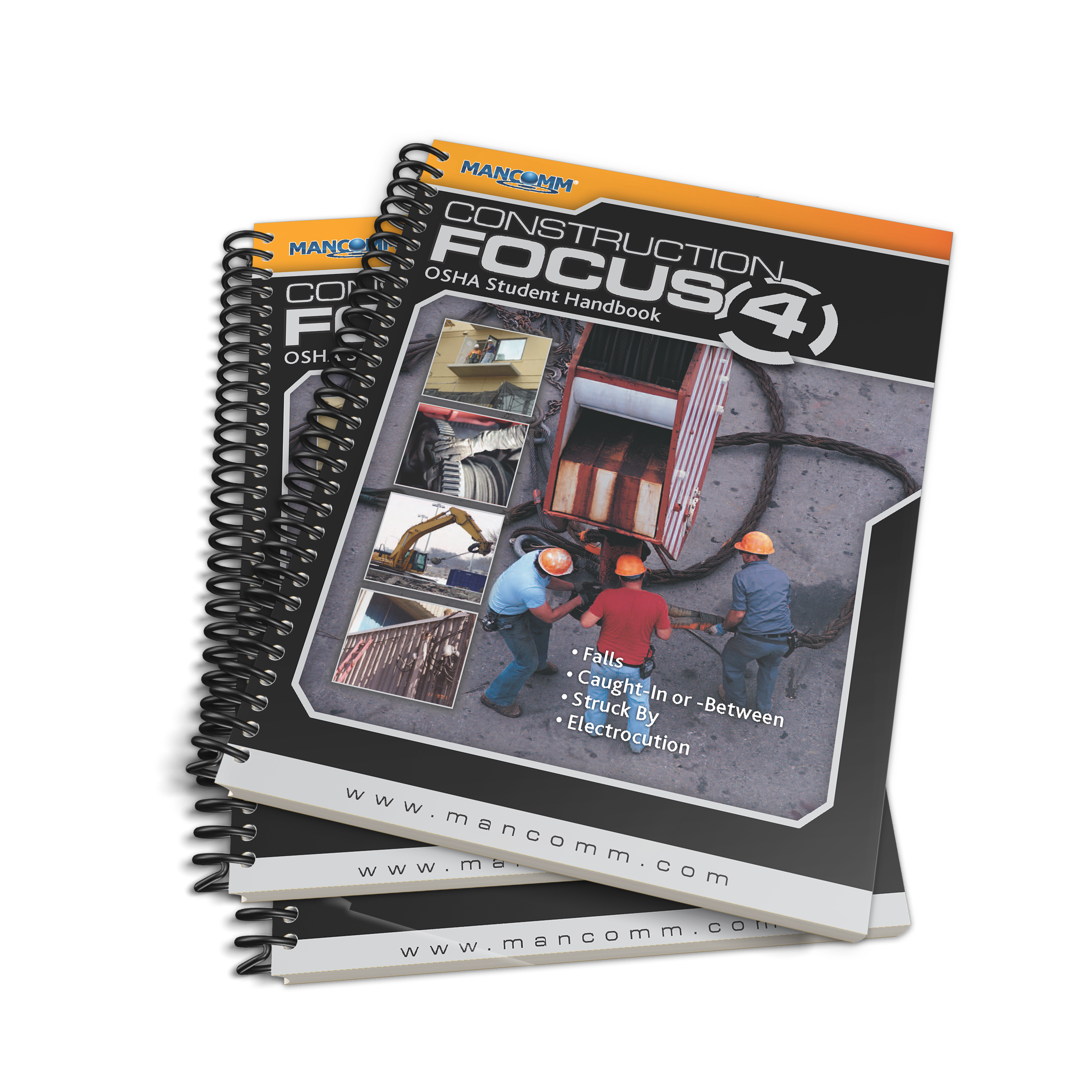 Stack of construction safety handbooks with visible branding on a white background