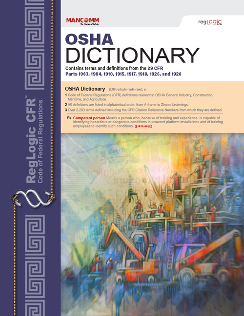 Cover of the OSHA Dictionary showing title and a colorful abstract design.