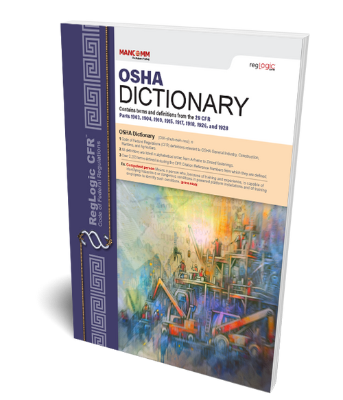 Cover of the OSHA Dictionary showing title and a colorful abstract design.