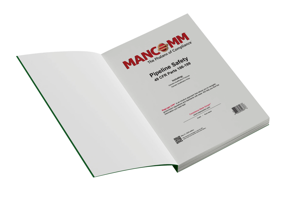 Open book with 'MANCOMM' branding on a white background