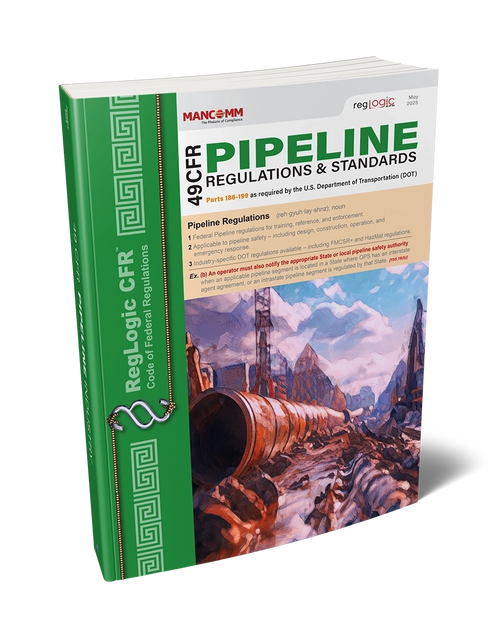 Perfect-bound book titled '49 CFR Pipeline Regulations and Standards' on a white background.