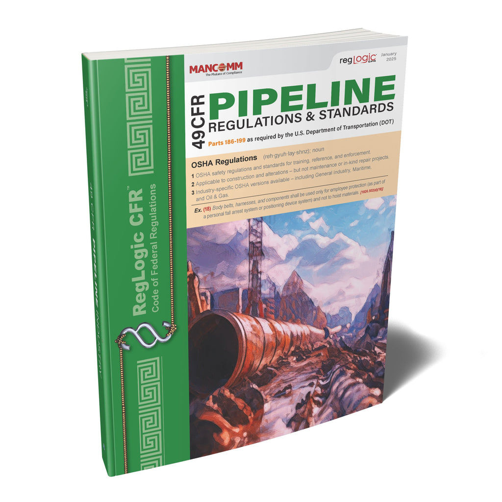 Book titled 'Pipeline Regulations & Standards' with a green and white cover on a white background