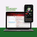 Laptop and smartphone displaying DOT Pipeline Safety Regulations on a green and white background
