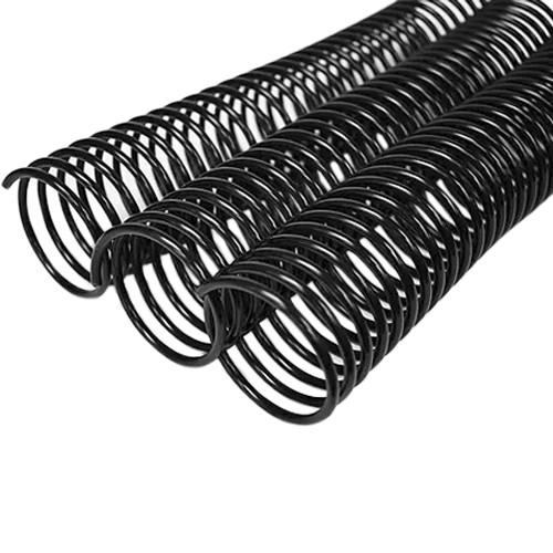 A black lay-flat large spiral, consisting of a series of coiled metal rods arranged parallel to each other.