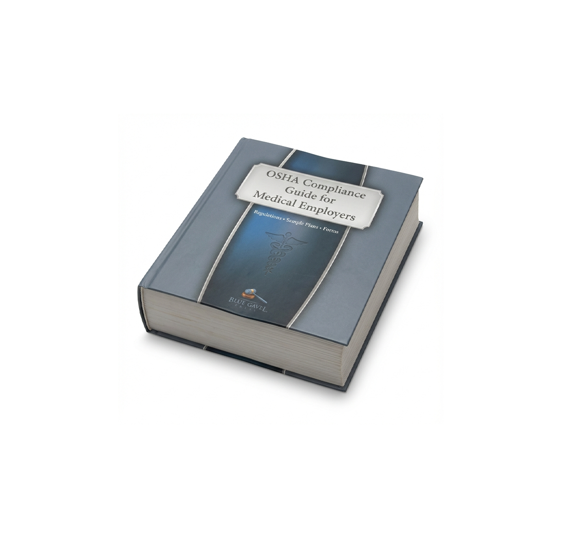 Book titled 'OSHA Compliance Guide for Medical Employers' on a white background